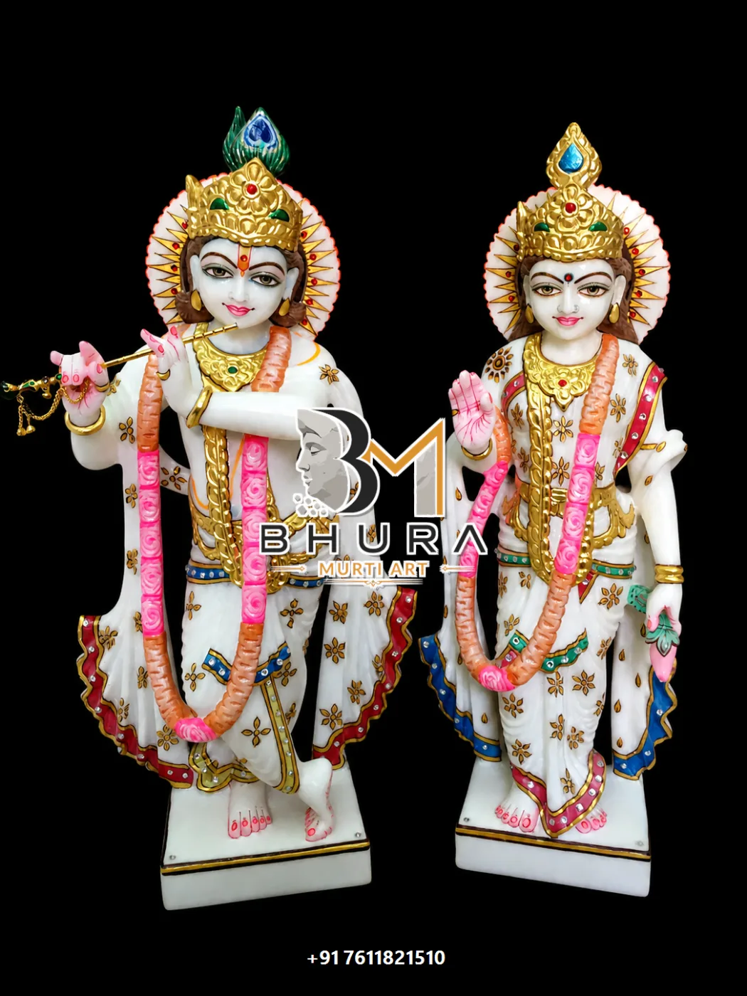 Artistic Radha Krishna Devotional Statue Collection - handcrafted marble design view 2