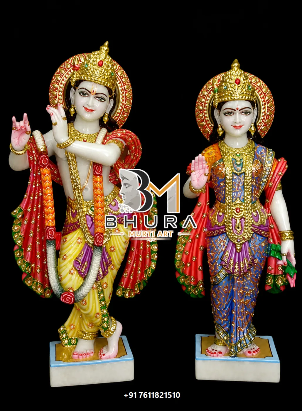 Artistic Radha Krishna Devotional Statue Collection - handcrafted marble design view 3