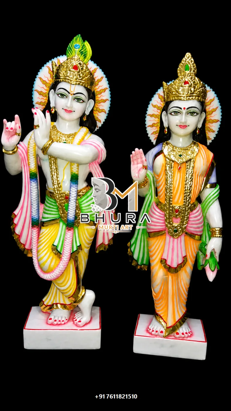 Artistic Radha Krishna Devotional Statue Collection - handcrafted marble design view 5