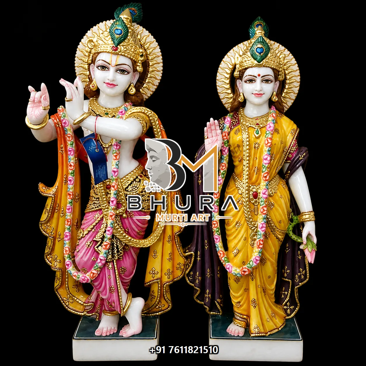 Elegant Radha Krishna Bansuri Sculpture Collection - handcrafted marble design view 2