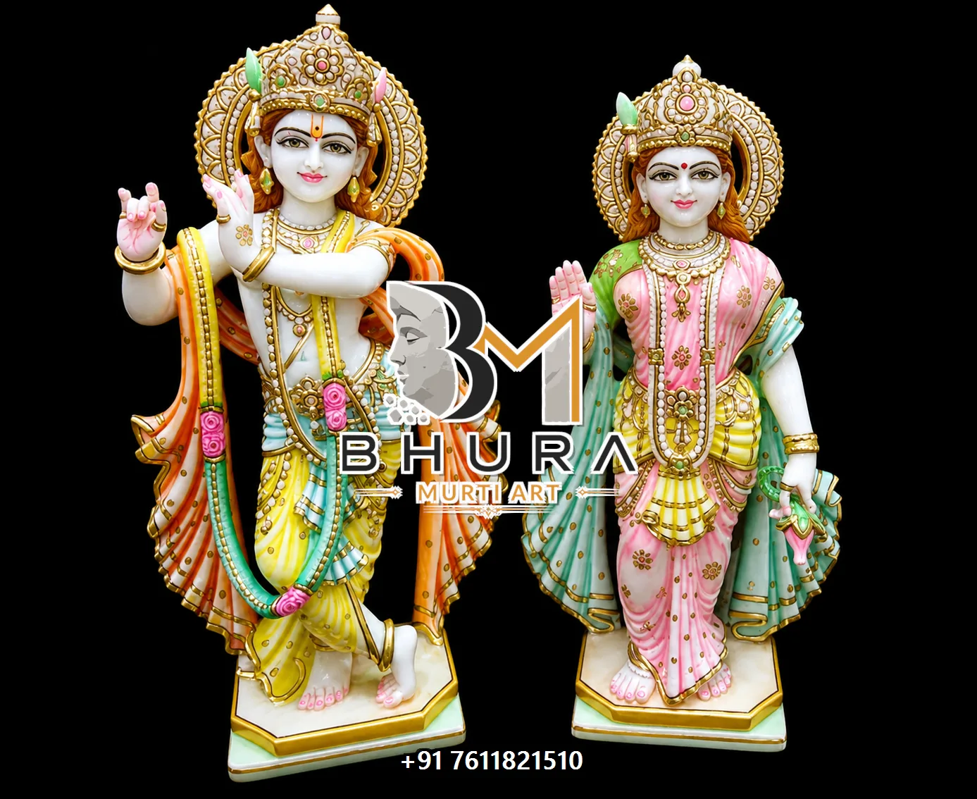 Elegant Radha Krishna Bansuri Sculpture Collection - handcrafted marble design view 3