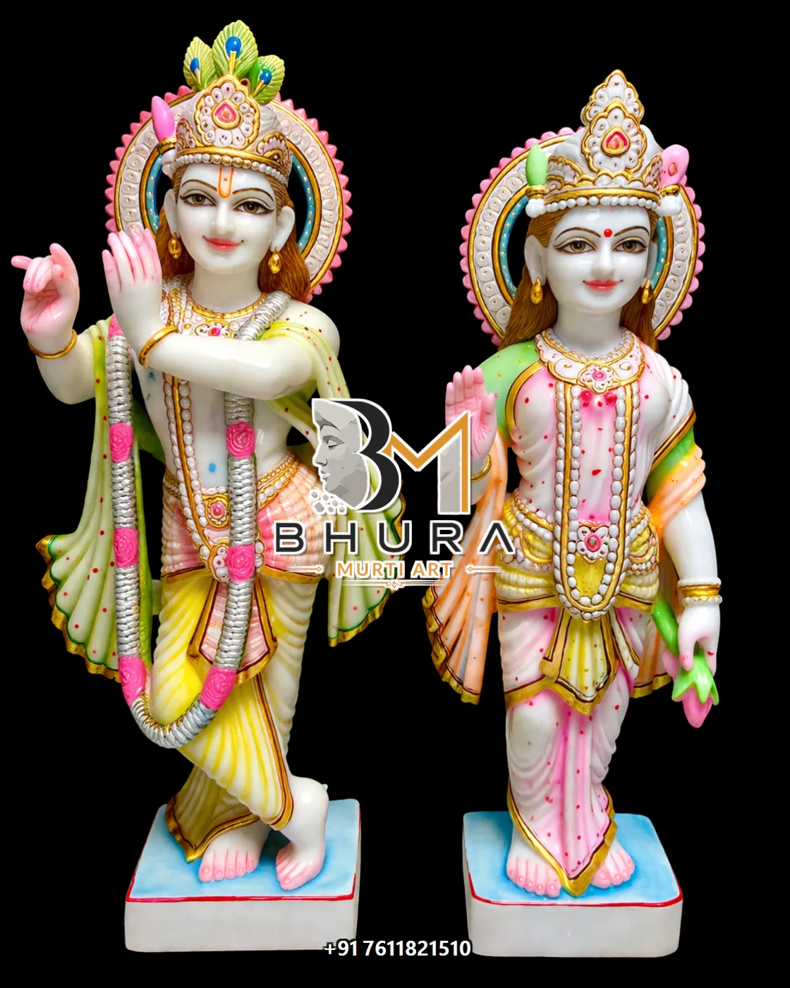 Elegant Radha Krishna Bansuri Sculpture Collection - handcrafted marble design view 4