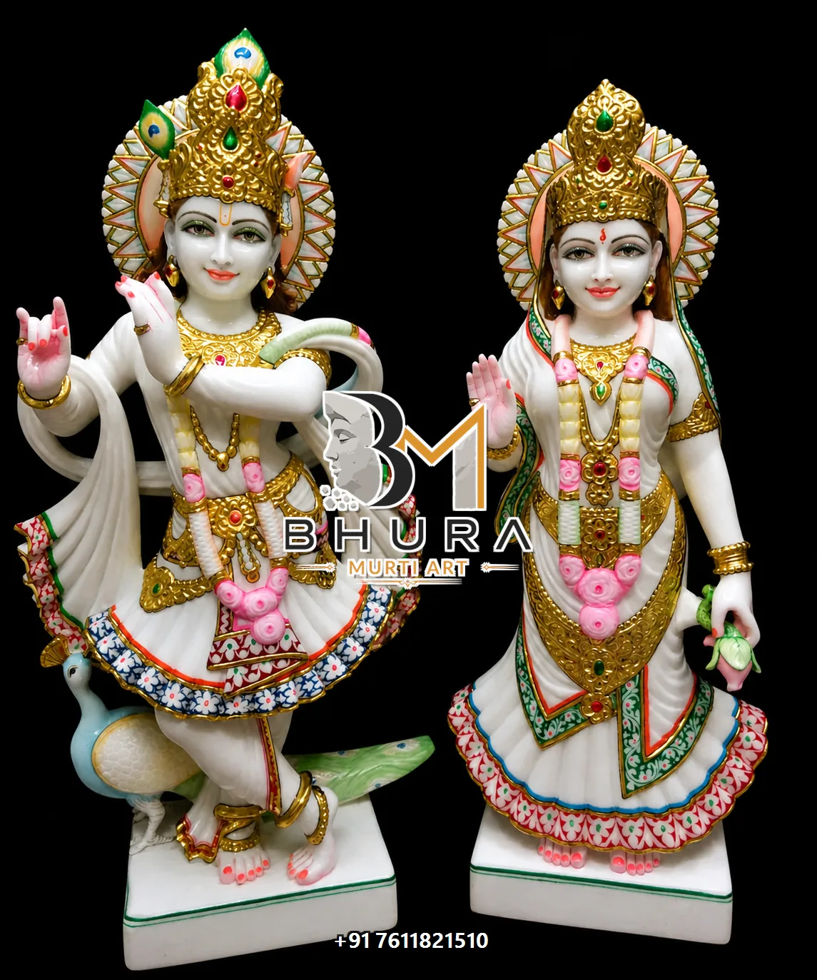 Elegant Radha Krishna Bansuri Sculpture Collection - handcrafted marble design view 5