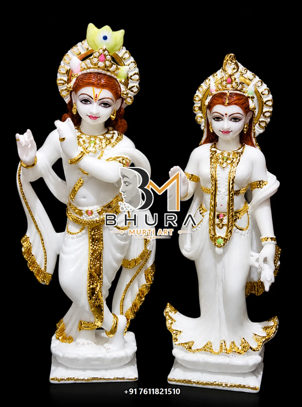 Hand-Carved Radha Krishna Murti Collection - handcrafted marble design view 3