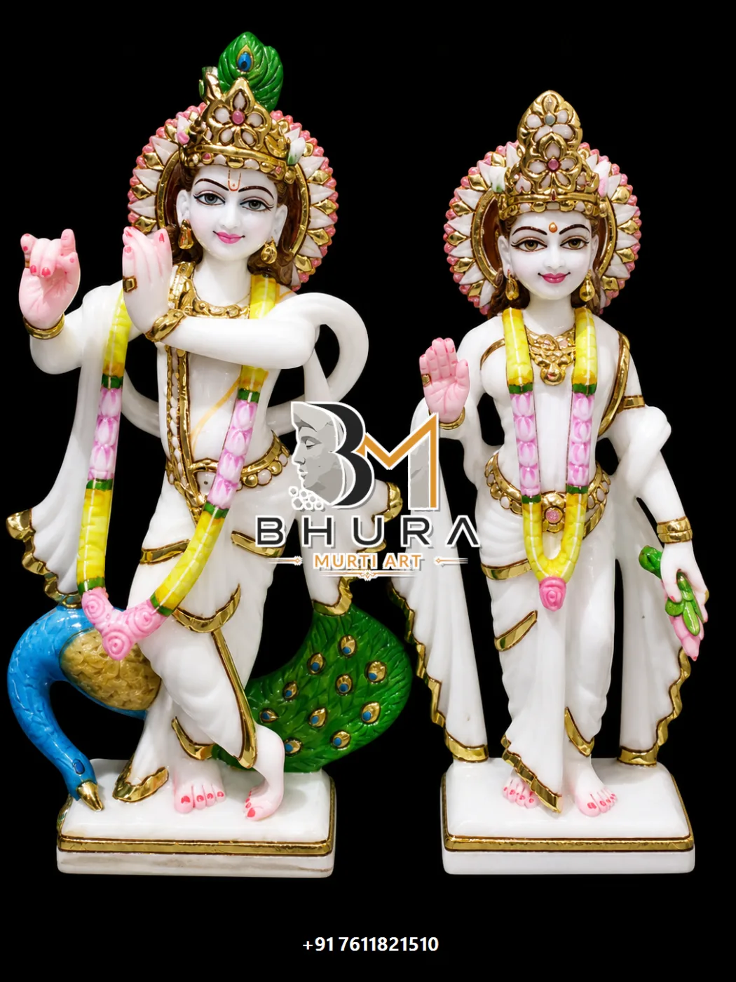 Hand-Carved Radha Krishna Murti Collection - handcrafted marble design view 4