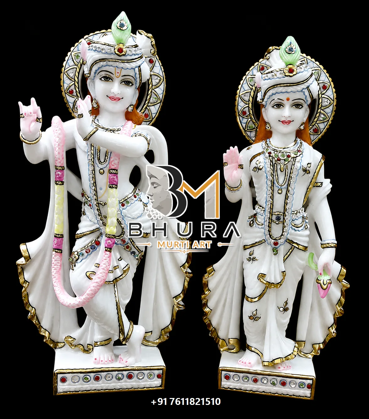 Hand-Carved Radha Krishna Murti Collection - handcrafted marble design view 5