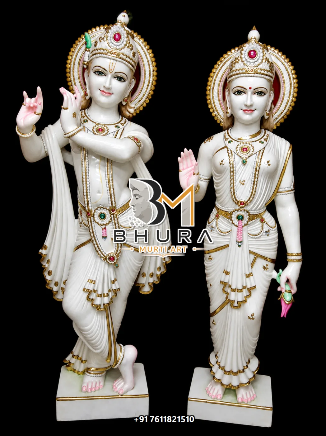 Designer Radha Krishna Marble Statue Collection - handcrafted marble design view 3