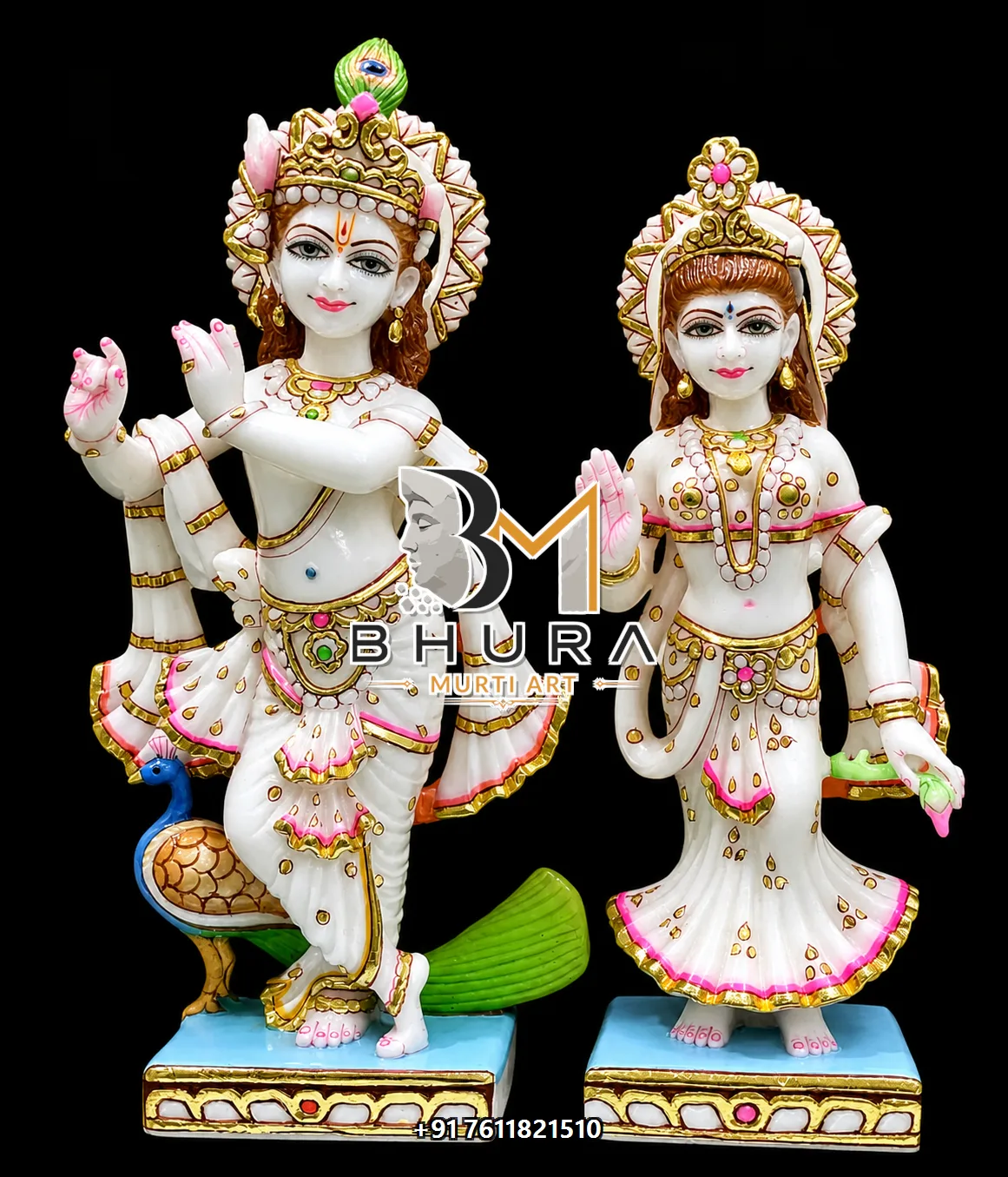 Designer Radha Krishna Marble Statue Collection - handcrafted marble design view 4
