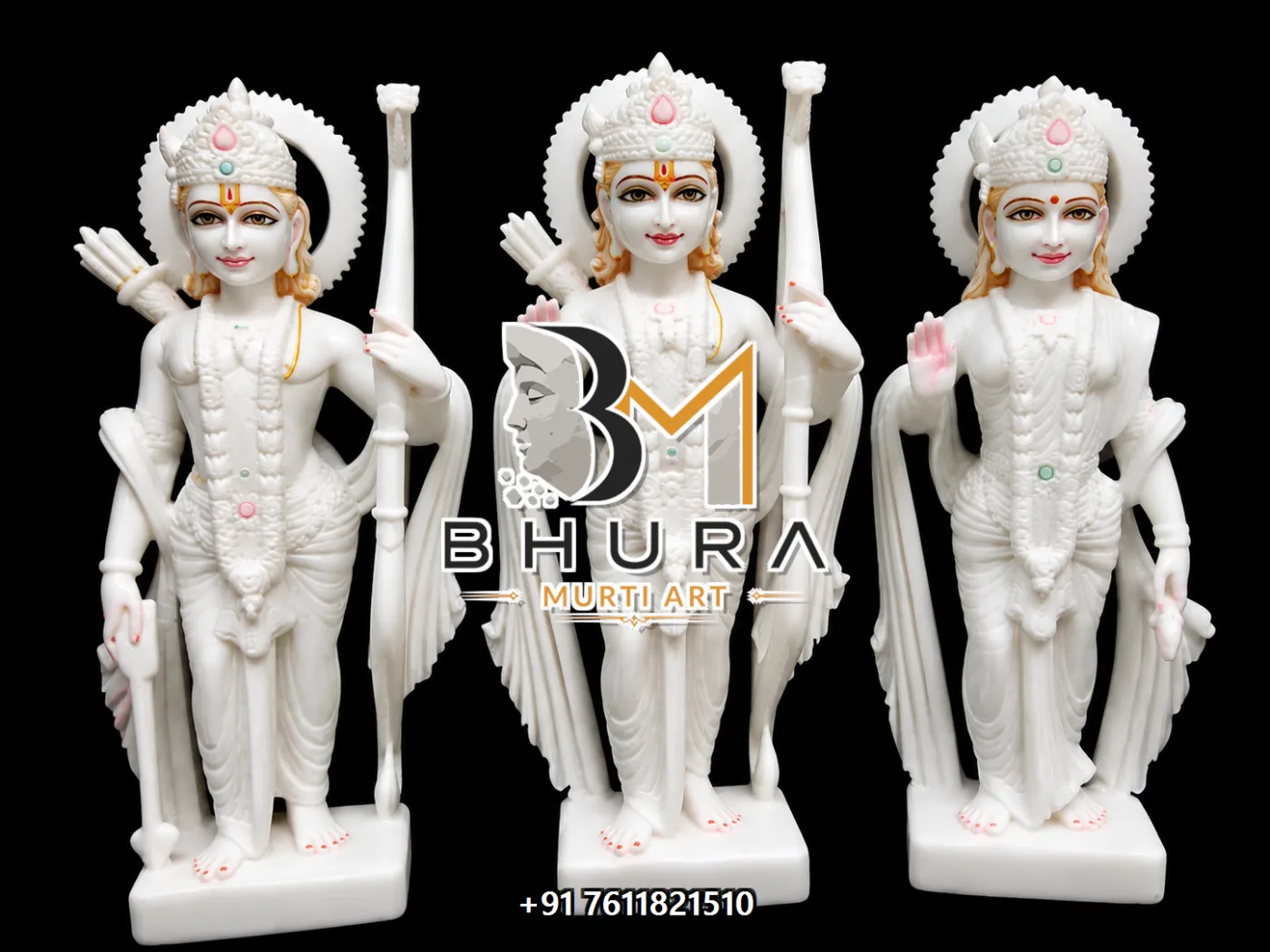 Divine Ram Parivar Marble Statue Collection - handcrafted marble design view 4