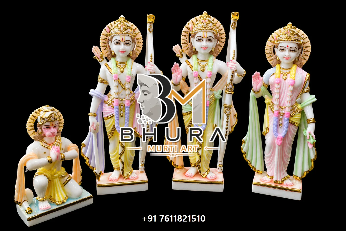 Hand-Carved Ram Parivar Sculpture Collection - handcrafted marble design view 2