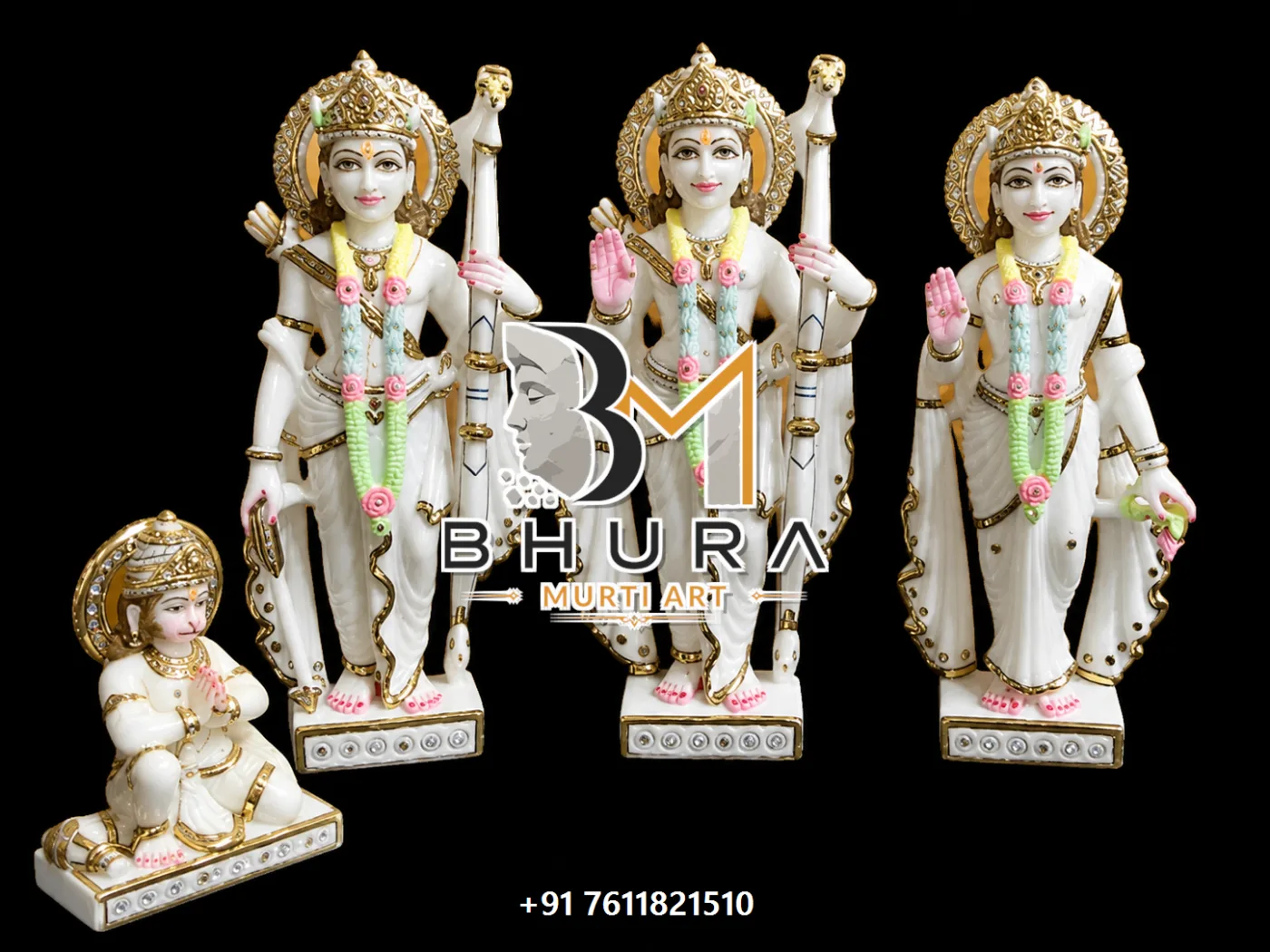 Hand-Carved Ram Parivar Sculpture Collection - handcrafted marble design view 3