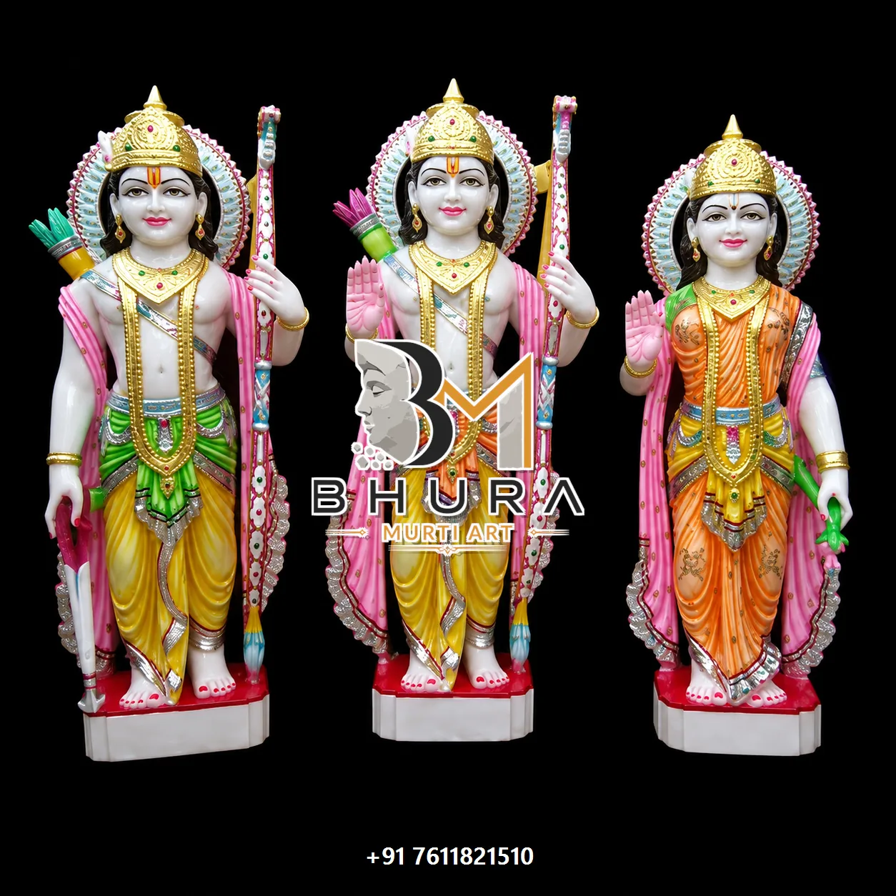 Hand-Painted Shri Ram Family Idol Collection - handcrafted marble design view 4
