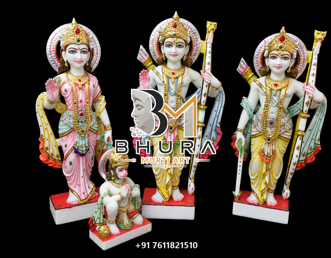 Complete Ram Parivar Devotional Murti Collection - handcrafted marble design view 2