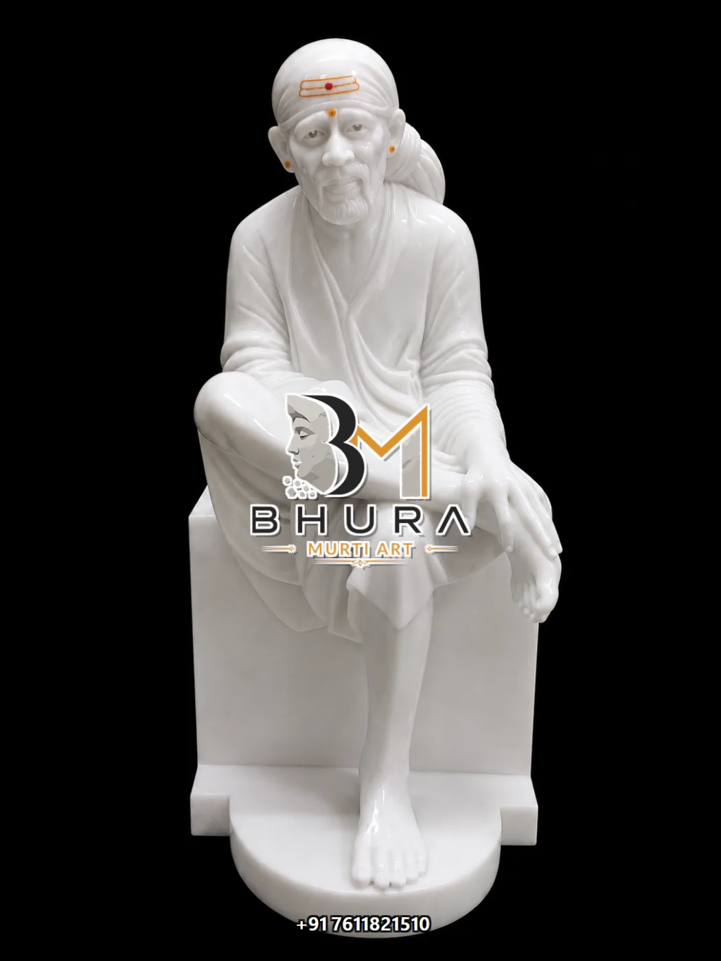 Hand-Carved Sai Baba Marble Idol Collection - handcrafted marble design view 4