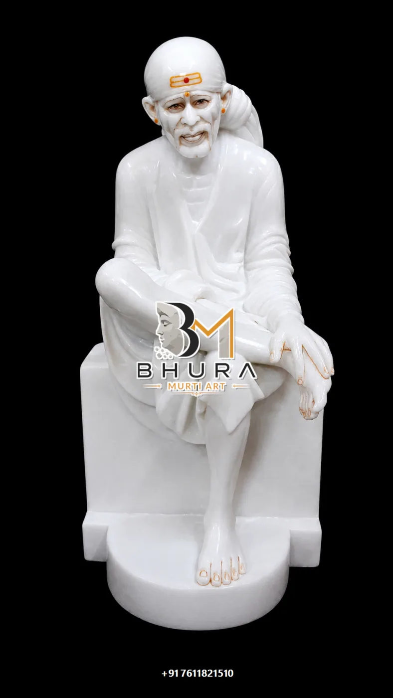 Peaceful Sai Baba Meditation Statue Collection - handcrafted marble design view 3
