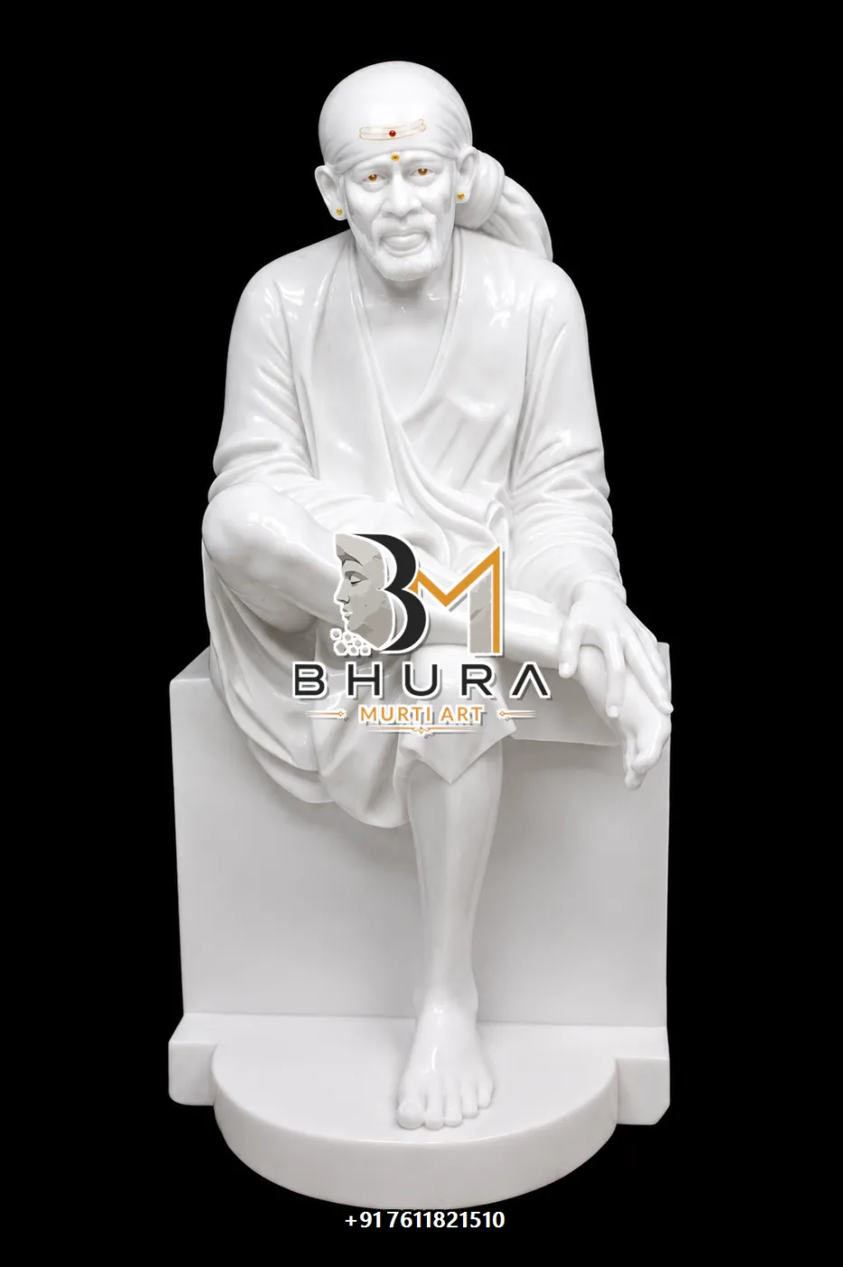 Peaceful Sai Baba Meditation Statue Collection - handcrafted marble design view 4