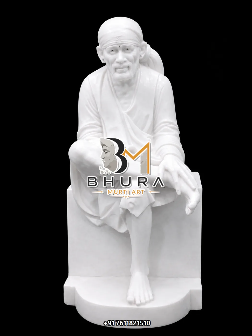 Elegant Sai Baba Marble Sculpture Collection - handcrafted marble design view 3