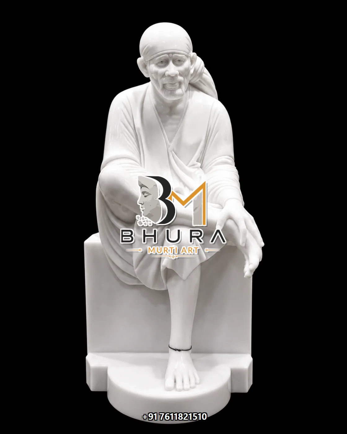 Spiritual Sai Baba Marble Murti Collection - handcrafted marble design view 2