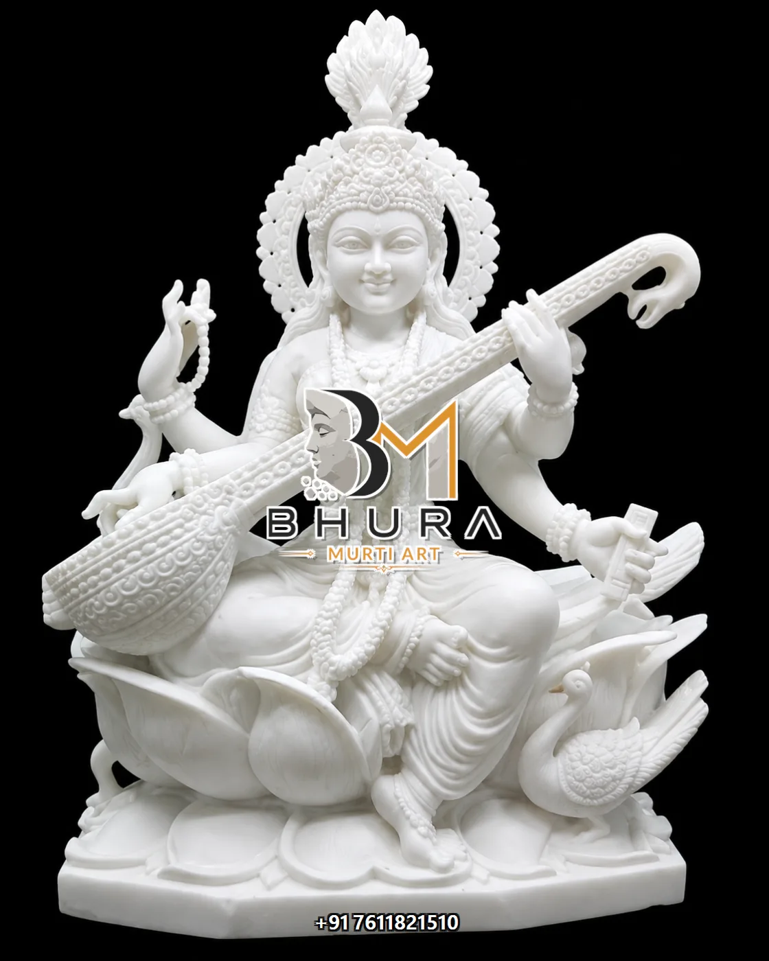 Premium Goddess Saraswati Marble Statue Collection - handcrafted marble design view 5