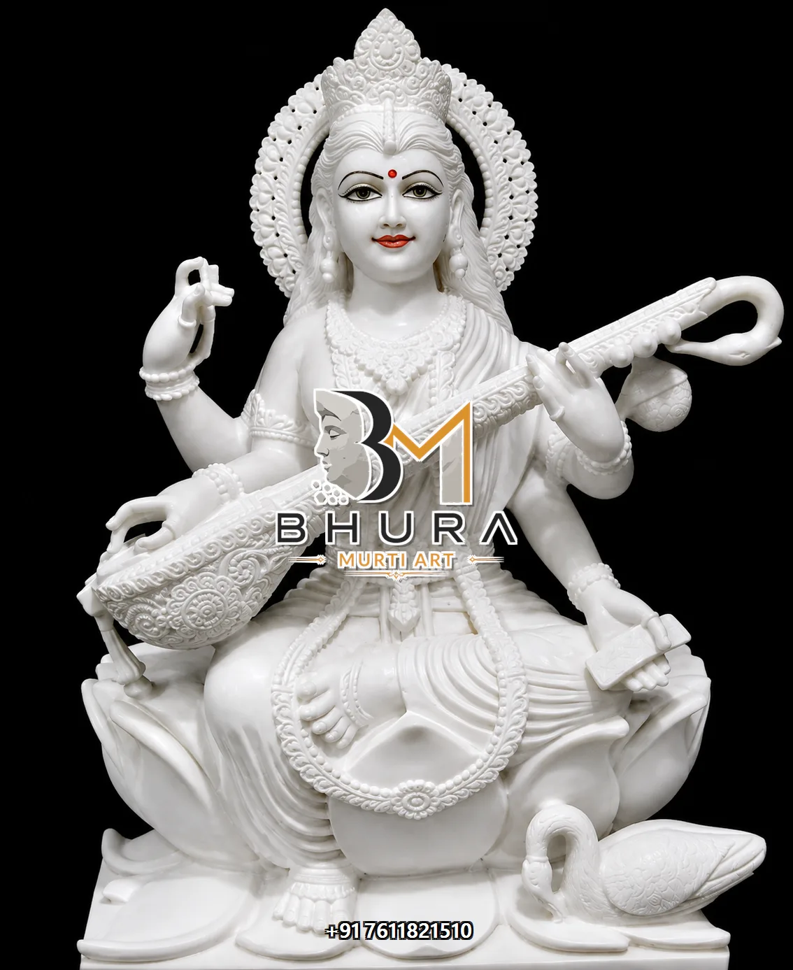 Elegant Goddess Saraswati Marble Statue Collection - handcrafted marble design view 2