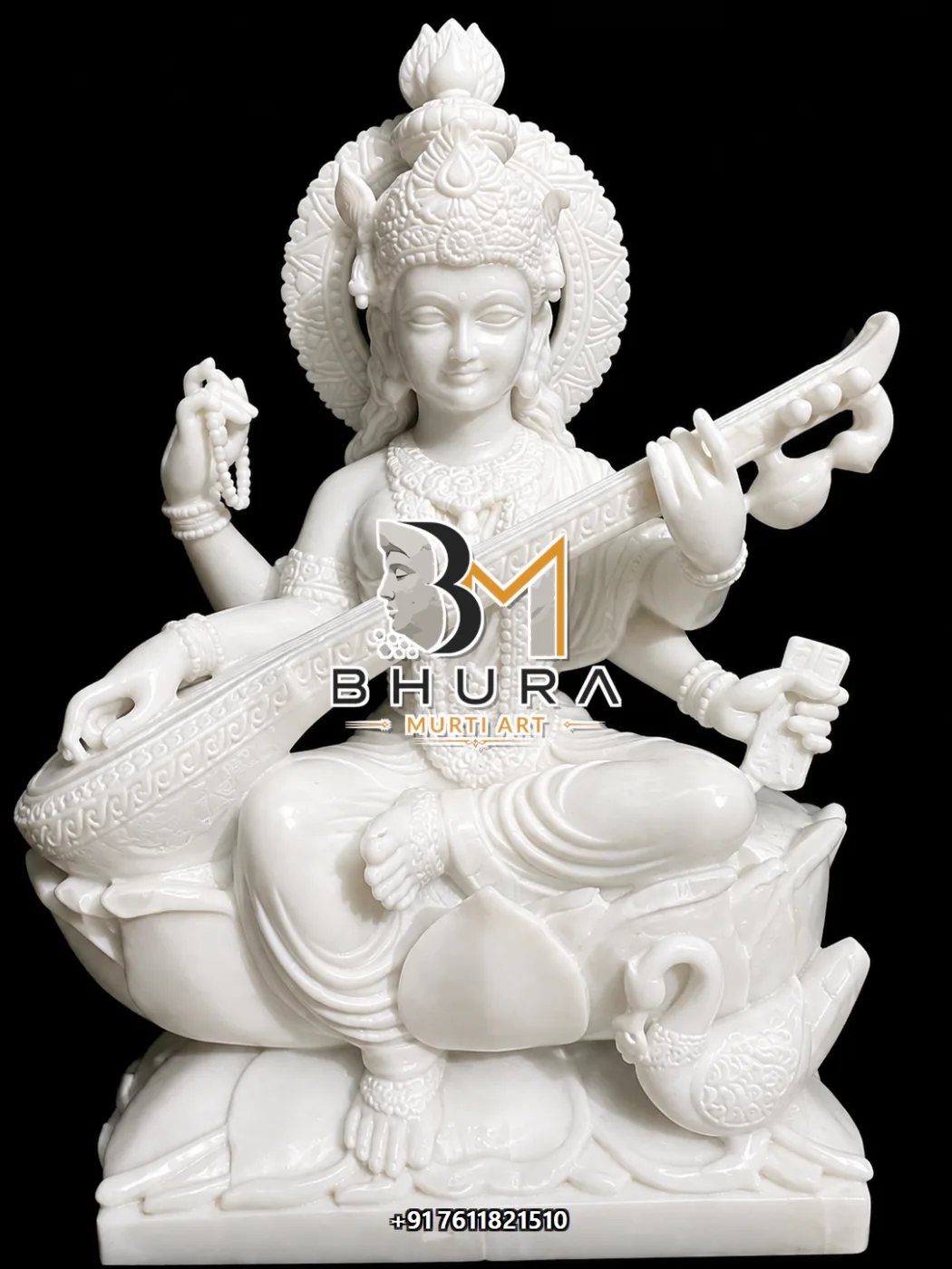 Elegant Goddess Saraswati Marble Statue Collection - handcrafted marble design view 3