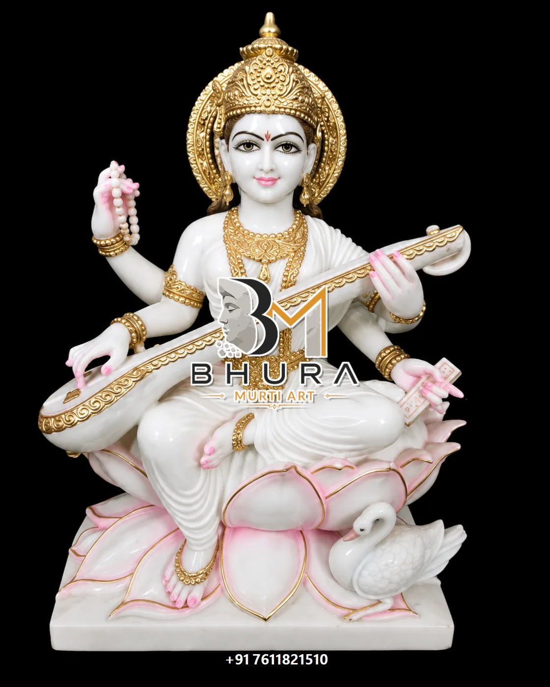 Designer Goddess Saraswati Marble Statue Collection - handcrafted marble design view 4
