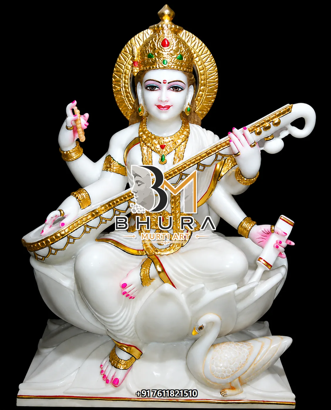 Spiritual Goddess Saraswati Marble Statue Collection - handcrafted marble design view 3