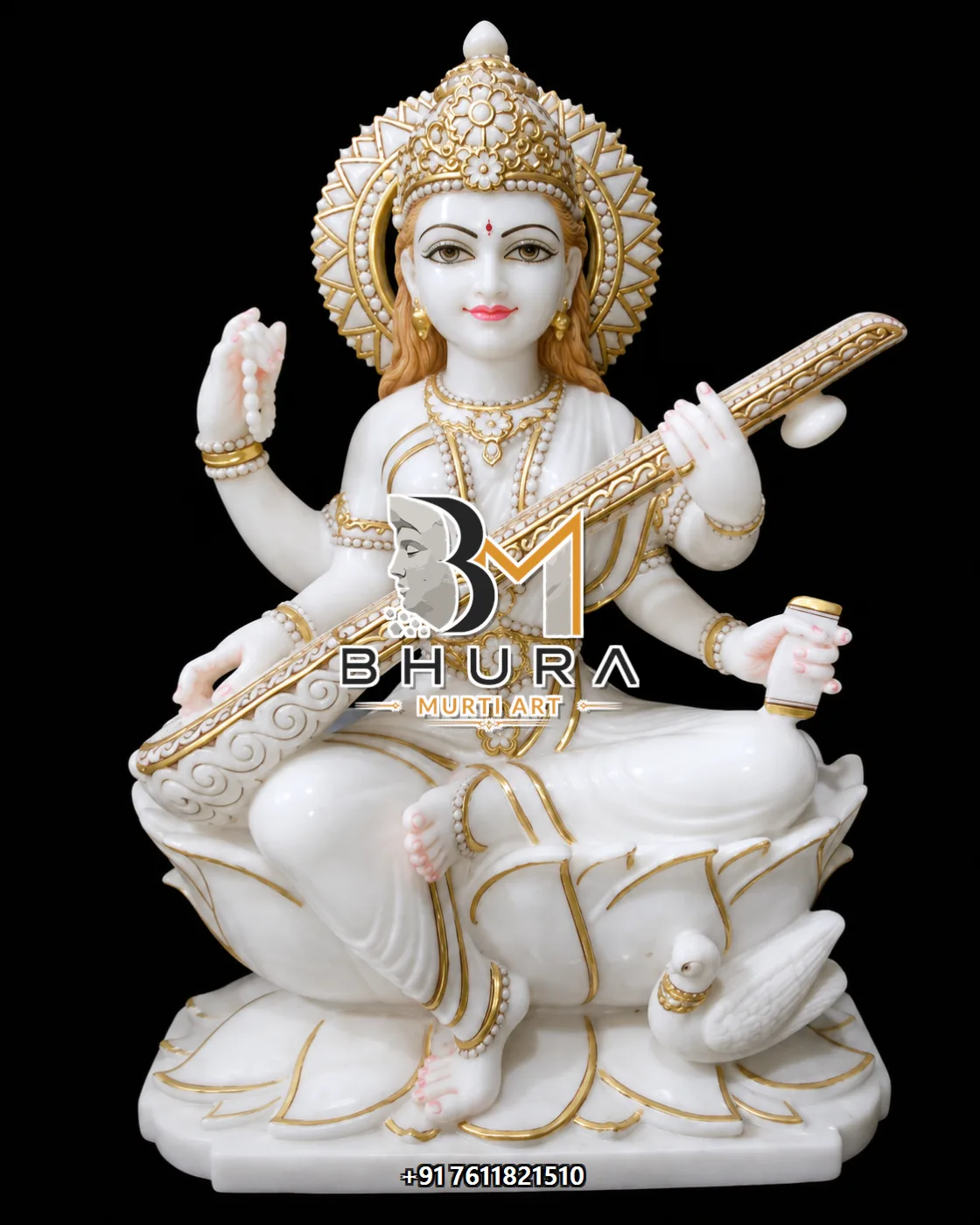 Spiritual Goddess Saraswati Marble Statue Collection - handcrafted marble design view 5