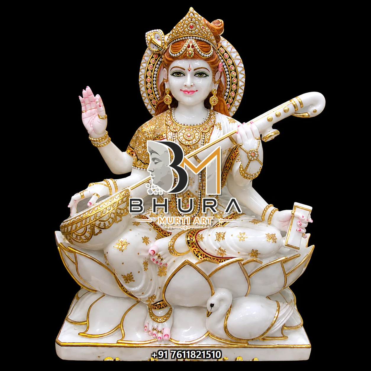 Decorative Goddess Saraswati Marble Statue Collection - handcrafted marble design view 2