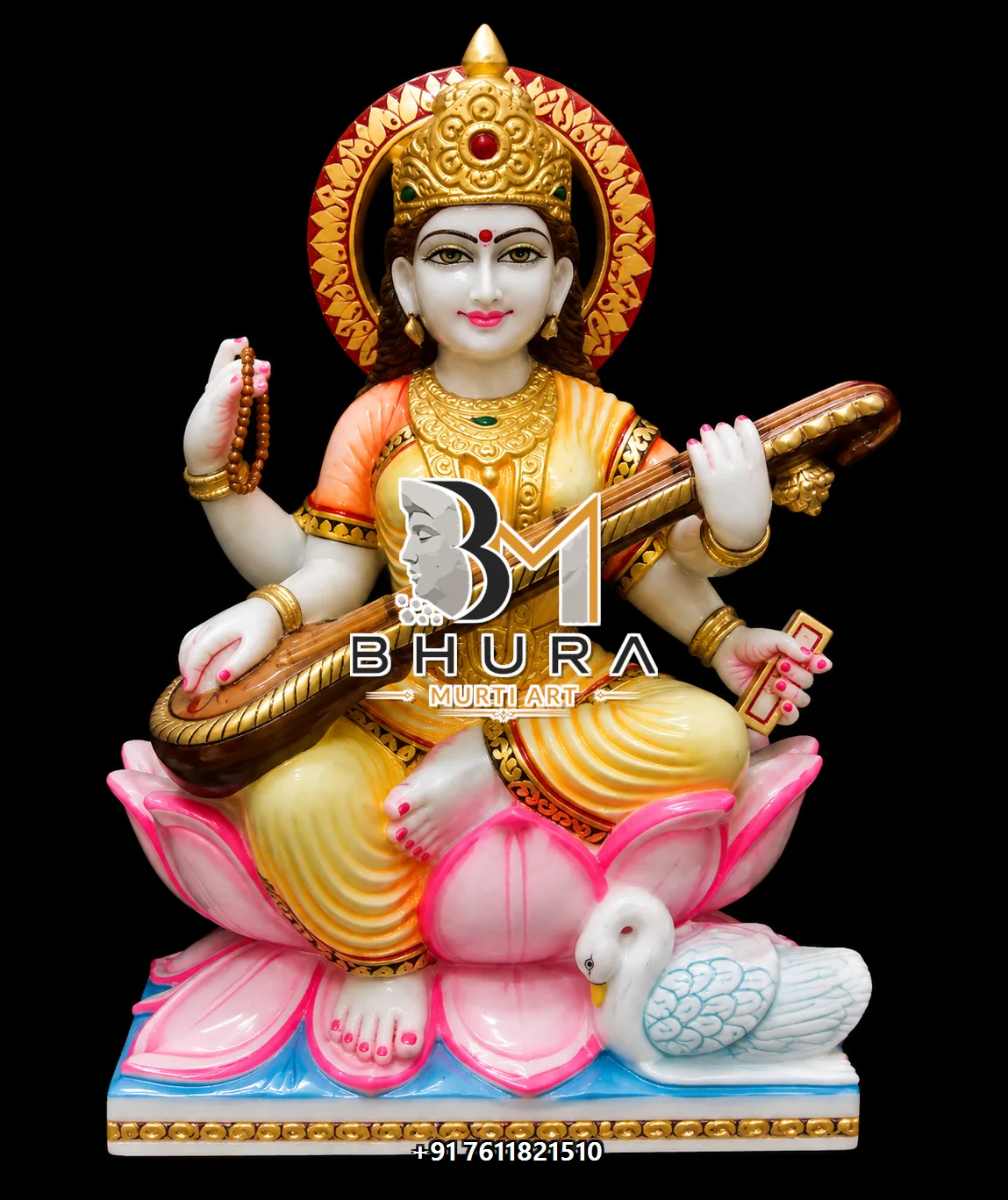 Polished Marble Goddess Saraswati Marble Statue Collection - handcrafted marble design view 5