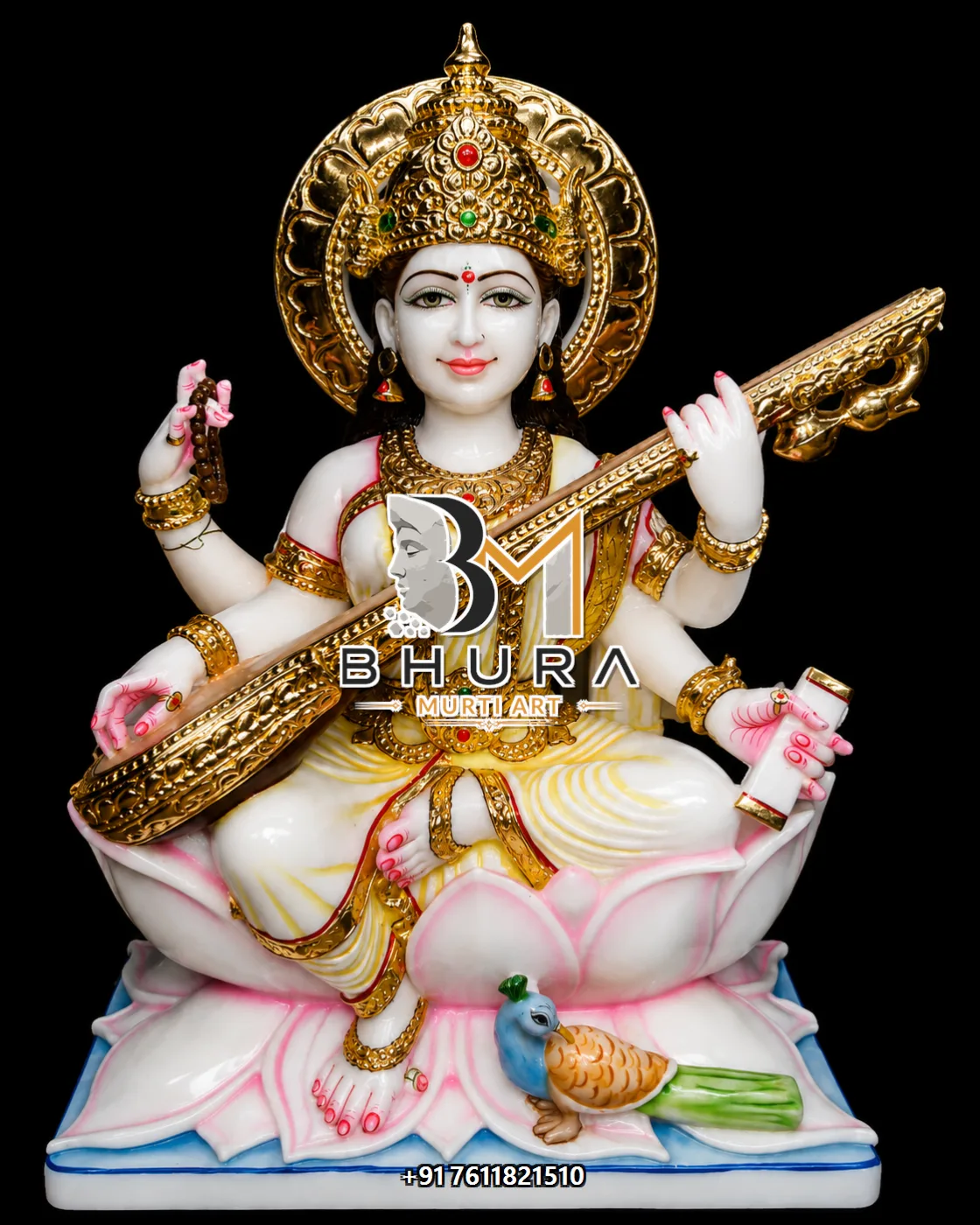 Serene Goddess Saraswati Marble Statue Collection - handcrafted marble design view 2