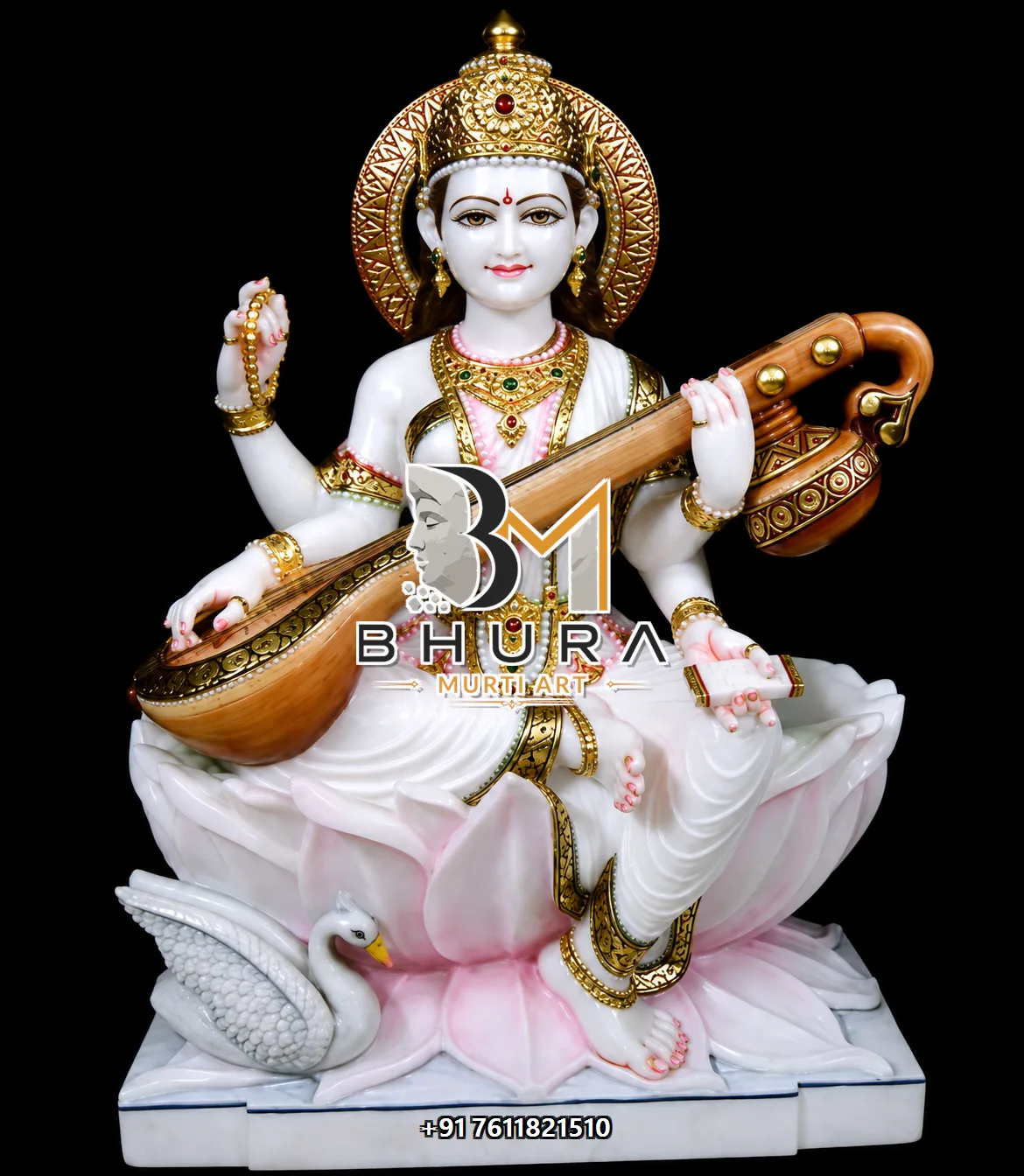 Exclusive Goddess Saraswati Marble Statue Collection - handcrafted marble design view 3