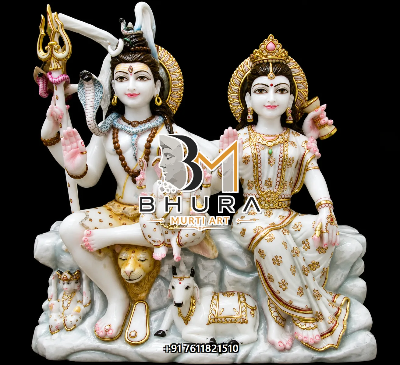 Divine Shiv Parvati Marble Statue Collection - handcrafted marble design view 5