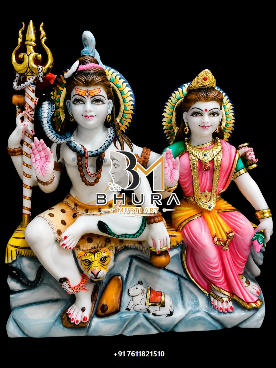 Traditional Shiv Parvati Marble Statue Collection - handcrafted marble design view 3