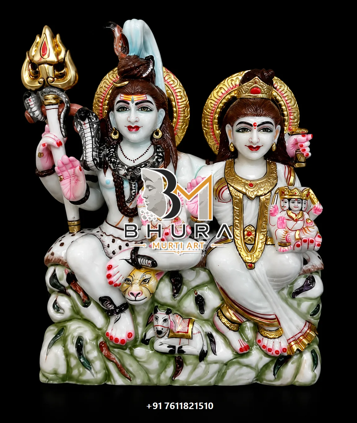 Traditional Shiv Parvati Marble Statue Collection - handcrafted marble design view 4