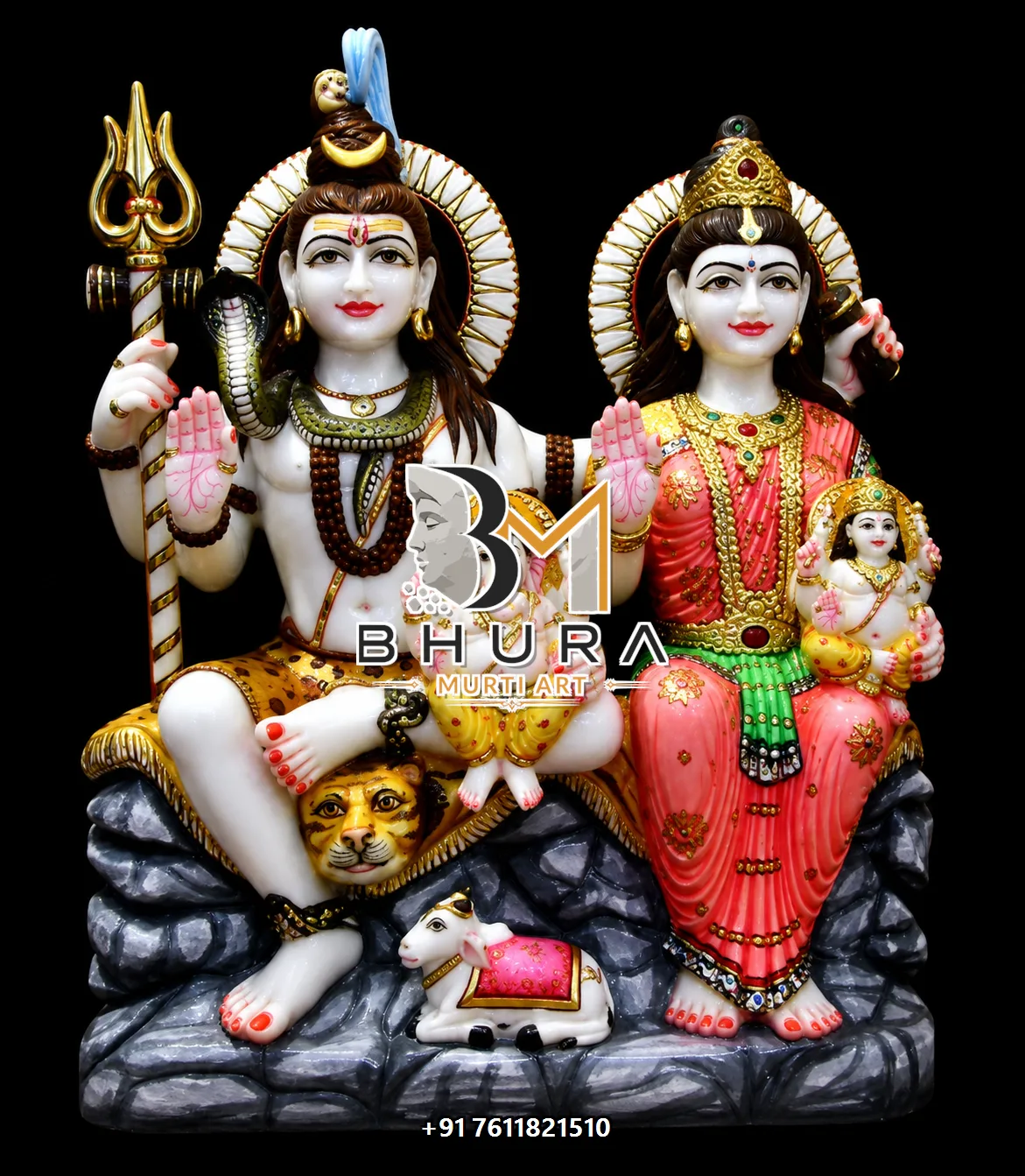 Traditional Shiv Parvati Marble Statue Collection - handcrafted marble design view 5
