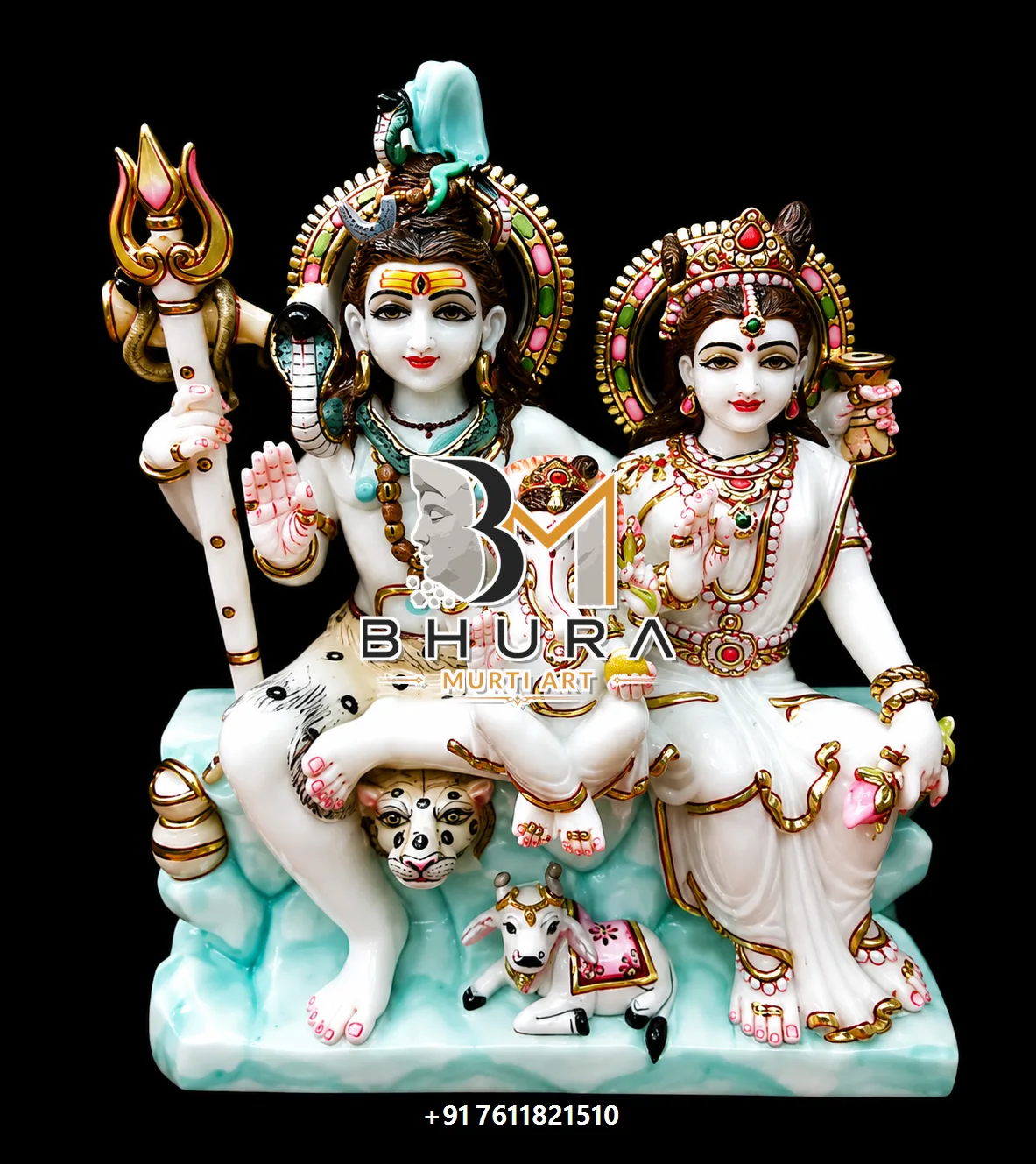 Kailash Shiv Parvati Marble Statue Collection - handcrafted marble design view 4