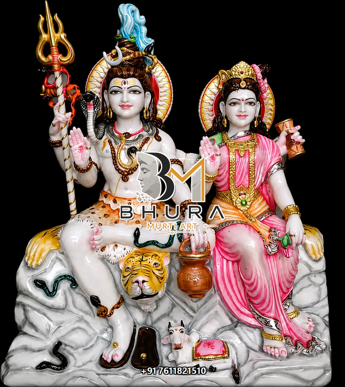 Hand-Painted Shiv Parvati Marble Statue Collection - handcrafted marble design view 2