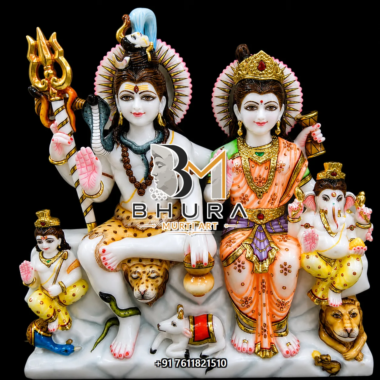Hand-Painted Shiv Parvati Marble Statue Collection - handcrafted marble design view 3