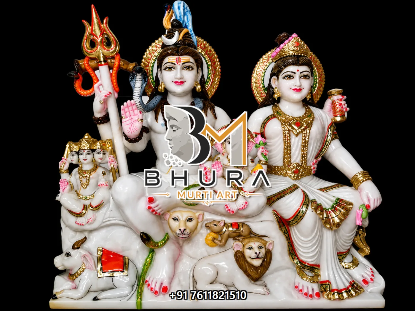 Temple-Style Shiv Parvati Marble Statue Collection - handcrafted marble design view 2