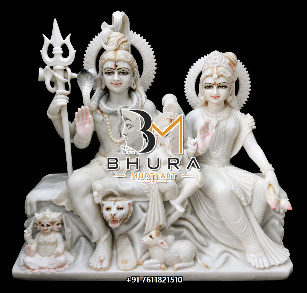 Temple-Style Shiv Parvati Marble Statue Collection - handcrafted marble design view 3