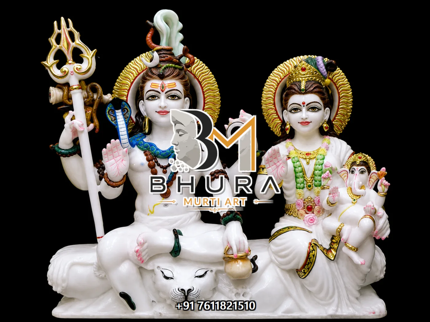 Temple-Style Shiv Parvati Marble Statue Collection - handcrafted marble design view 4