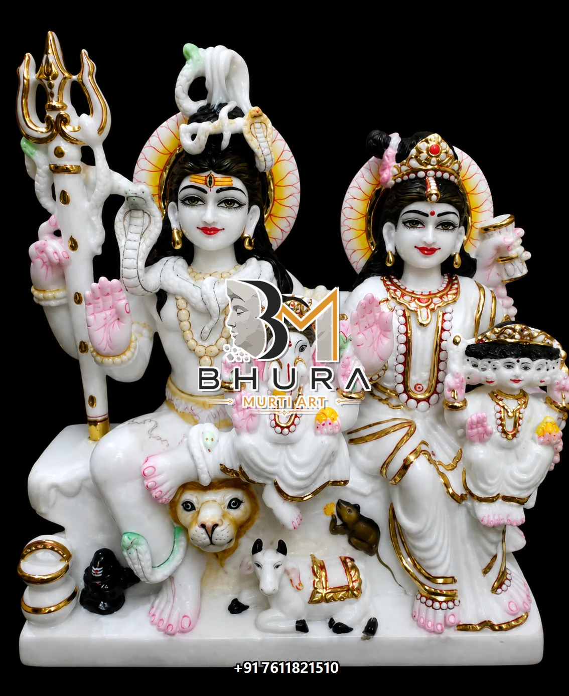 Blessing Pose Shiv Parvati Marble Statue Collection - handcrafted marble design view 2
