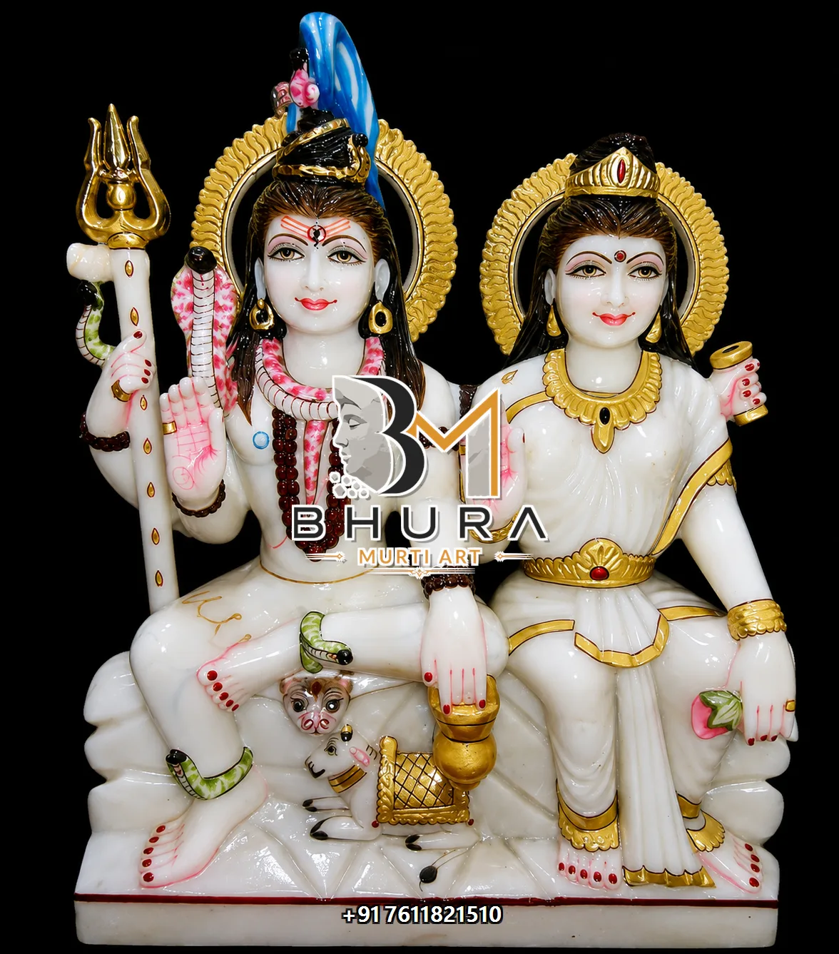 Blessing Pose Shiv Parvati Marble Statue Collection - handcrafted marble design view 3