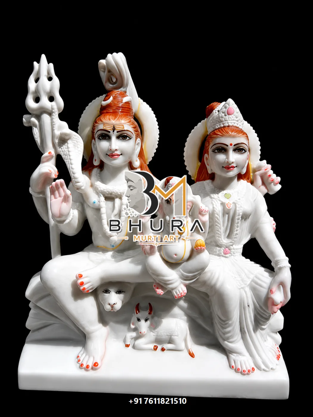 Blessing Pose Shiv Parvati Marble Statue Collection - handcrafted marble design view 4