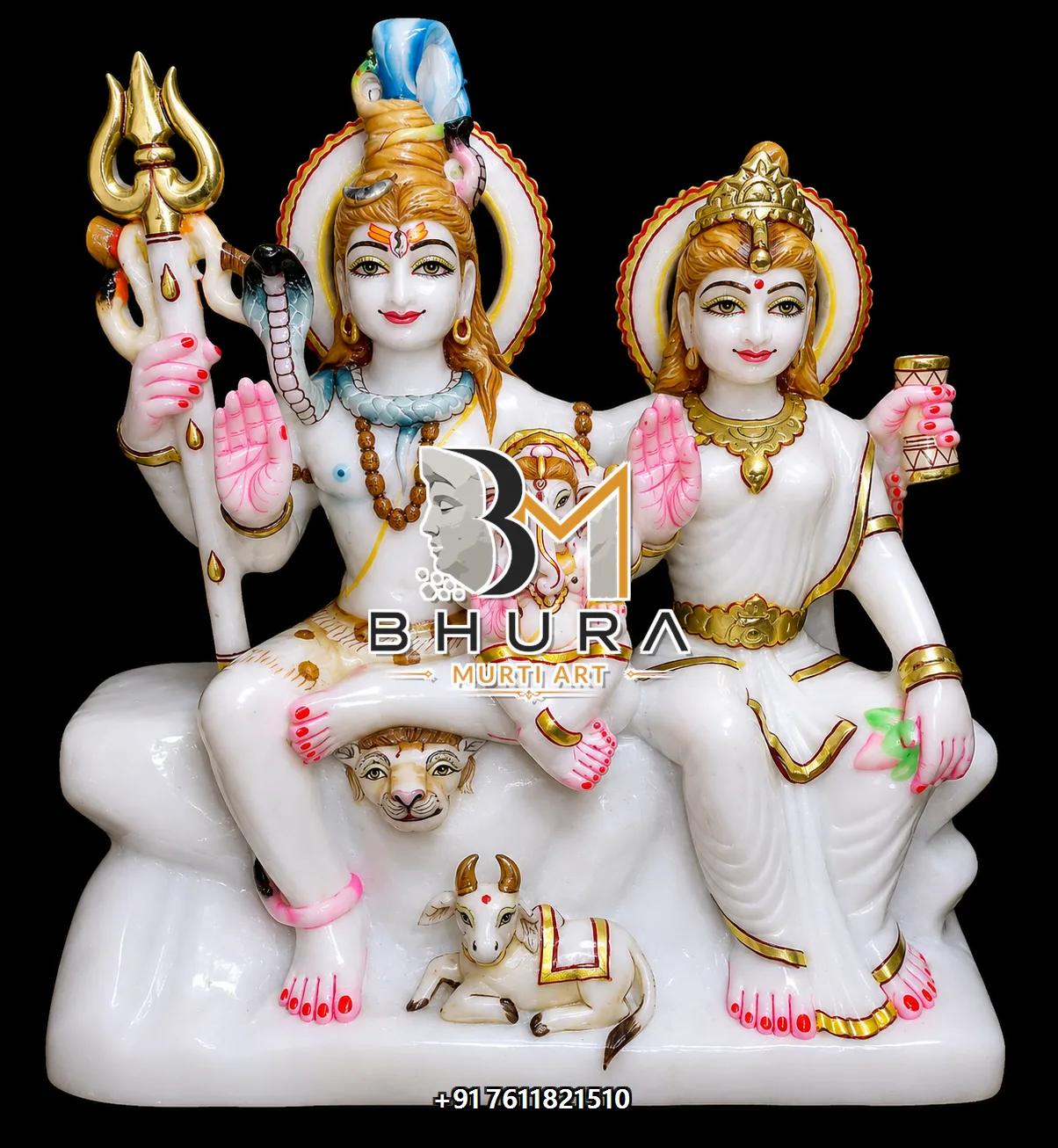 Elegant Shiv Parvati Marble Statue Collection - handcrafted marble design view 4