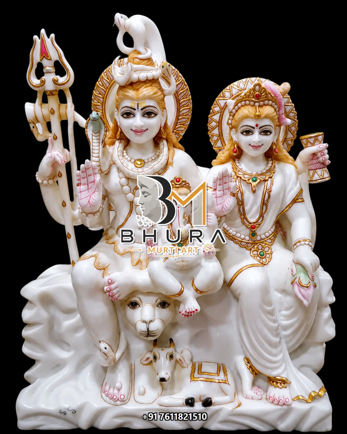 Elegant Shiv Parvati Marble Statue Collection - handcrafted marble design view 5