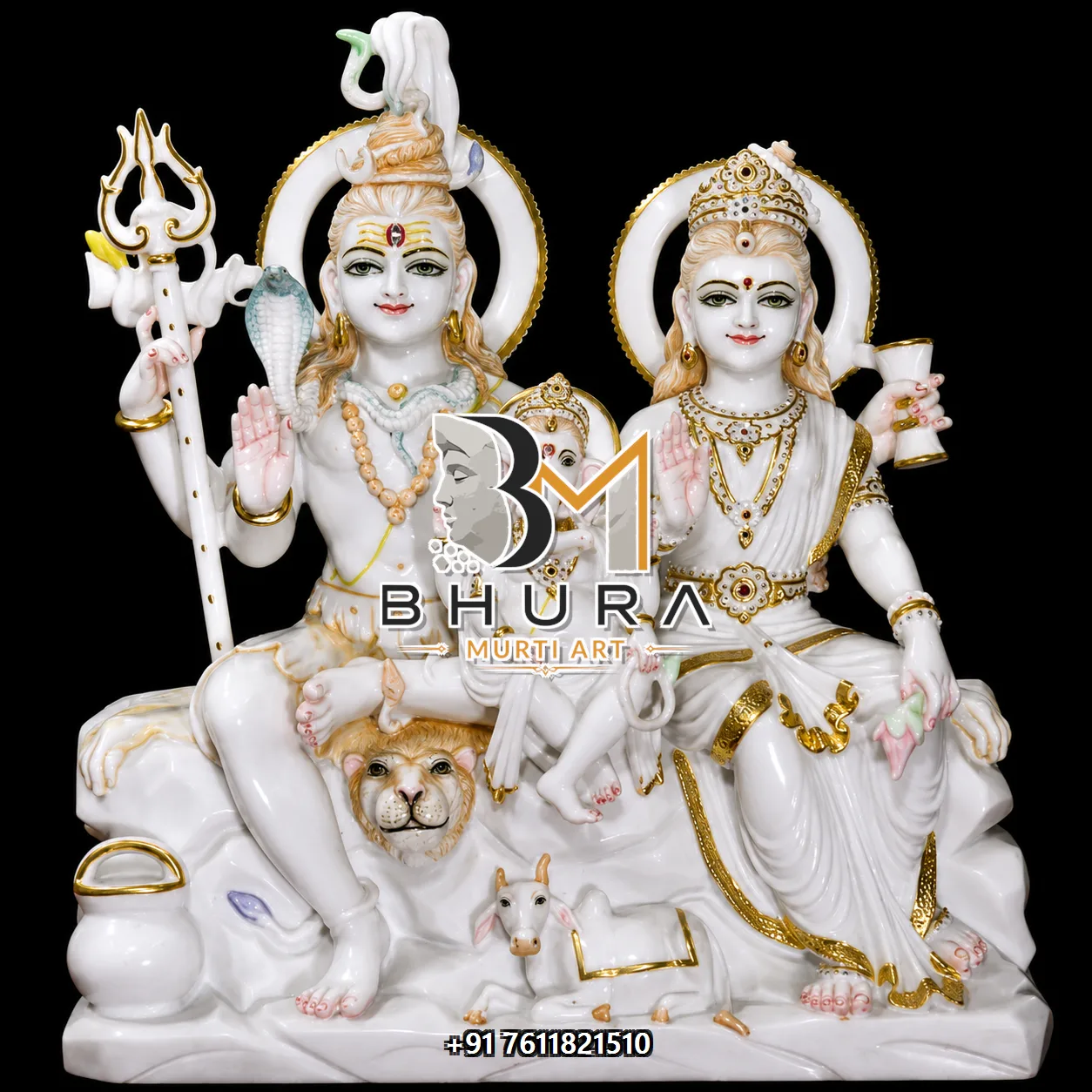 Devotional Shiv Parvati Marble Statue Collection - handcrafted marble design view 2