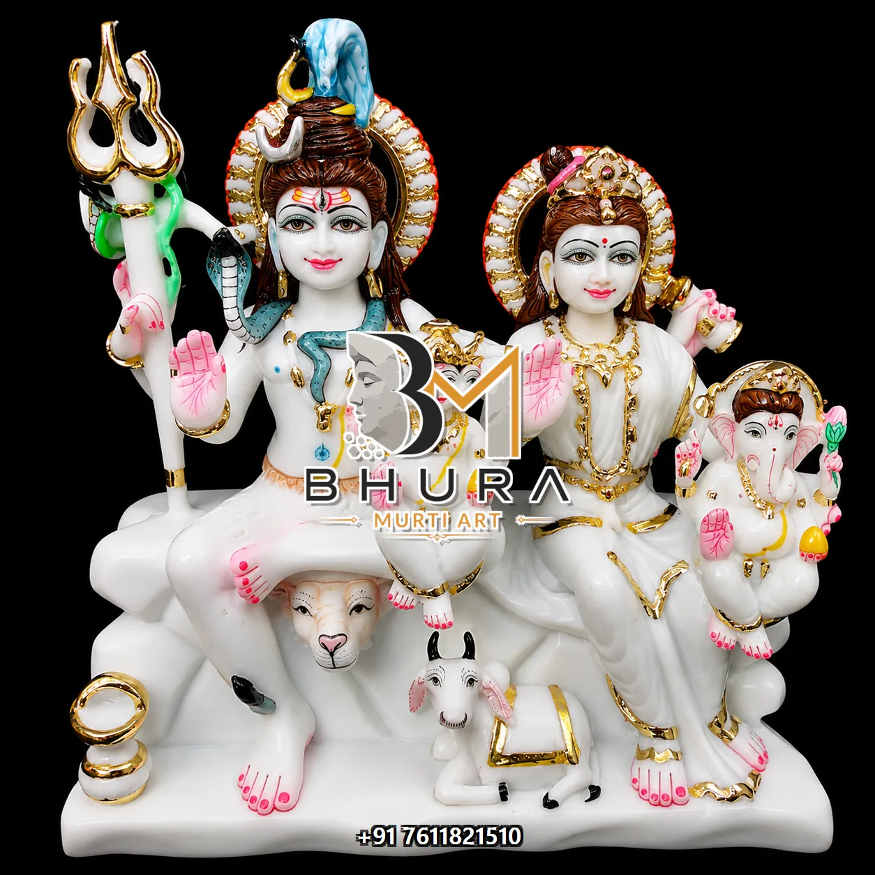 Hand-Carved Shiv Parvati Marble Statue Collection - handcrafted marble design view 3