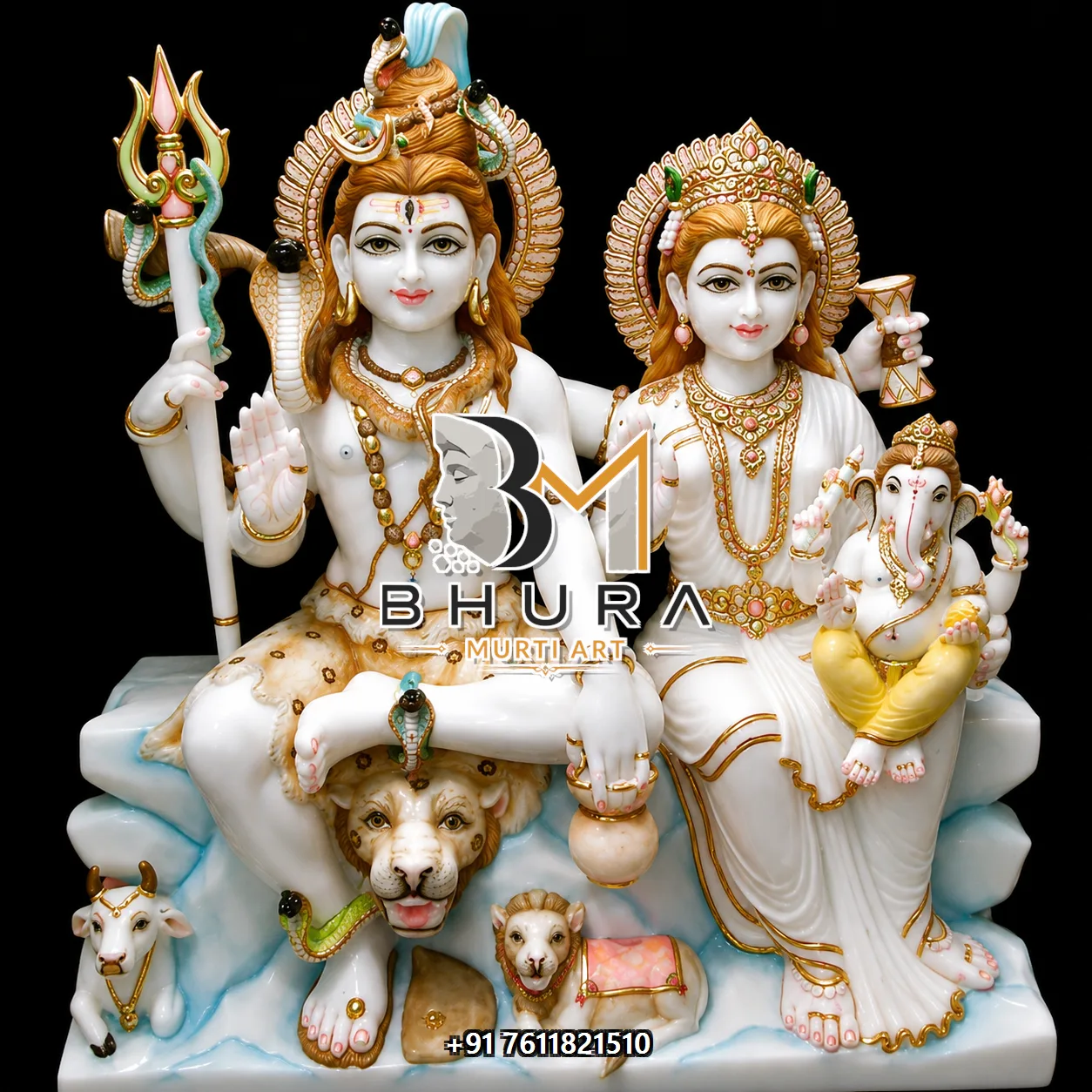 Hand-Carved Shiv Parvati Marble Statue Collection - handcrafted marble design view 4